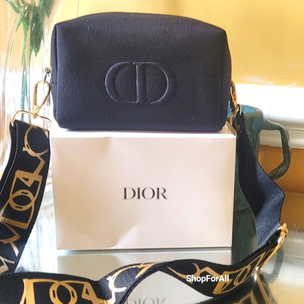 Dior Black Cosmetic Bag with Gold Accents